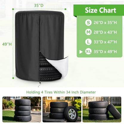 Tire Cover, Heavy Duty Waterproof and Dustproof Tire Storage Bag for Jeep Trailer RV SUV Truck Tires with Zipper (Black,Holding 4 Tires Within 34 Inch Diameter) - size: 35 x 49in