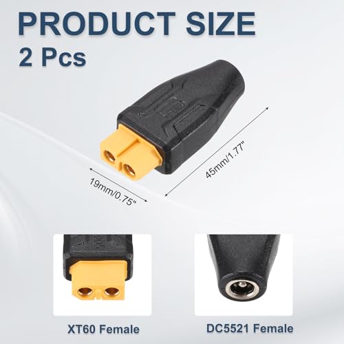 MECCANIXITY 2 Pack XT60 Adapter, XT60 Female to DC5521 Female 5.5 x 2.1mm Wireless Adapter, XT60 Connectors Wireless for Solar Panel, Laptop Power Supply - style: XT60 Female to DC5521 Female