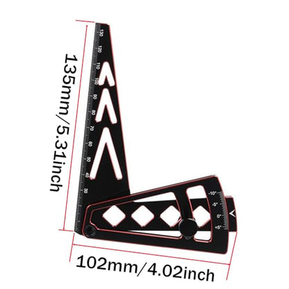 RC Car Camber Gauge Adjustable Wheel Rim Camber Gauge for 1/10 1/8 Trucks | Dual-purpose camber&height measurement, precision laser-etched scale, lightweight metal body, quick wheel alignment setup - color: Black+red