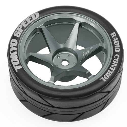 1/10 RC On Road Tires OD 65mm and Aluminum Street Wheels 12mm Hex Touring Tyres for 1:10 Rally Racing Drift Car Tamiya TT01 TT02 XV01 HPI KYOSHO HSP PTG2 Traxxas TA06 A959 PTG2 (Titanium) - color: Titanium