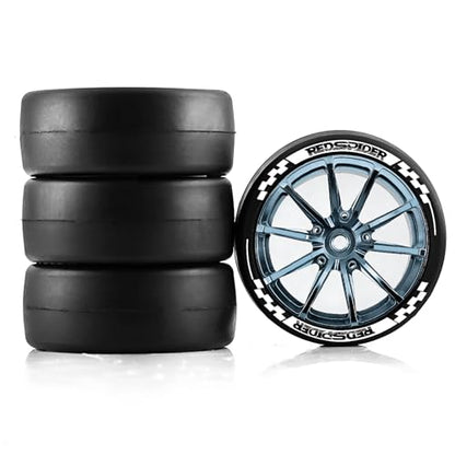 REDSPIDER 1/10 RC Drift Aluminum Wheels and Tires, OD 65mm Drift Racing Tires, 12mm Hex for 1:10 Rally Street On Road Touring Car (Titanium)