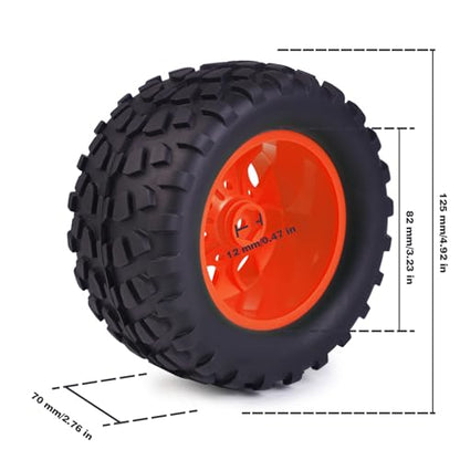 Hosim 70 * 125 mm RC Tires, All Terrain Soft Tire Mounted on 12mm Hex Wheels (Set of 4) for 1/10 RC Cars (Red Wheel hub) - color: Red
