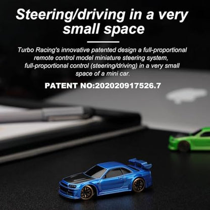 Turbo Racing 1:76 Scale Drift RC Car, Mini Table Racing Model Car with 2.4G Remote Control & Gyro Full Proportional RTR for Adults Hobby Toys Gifts (C64-Green) - style: C64-Green