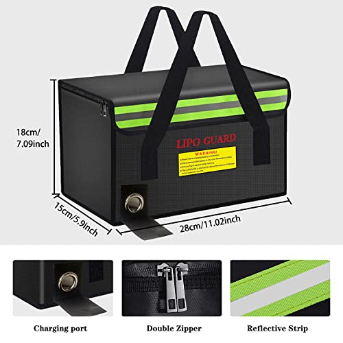 11.02"x5.9"x7.1" Lipo Battery Safe Bag Large Capatity Bag for Ebike RC Lipo Battery Pack Storage Charging Transport,Home Office Travel Lipo Safe Storage Pouch - size: 280*150*180mm