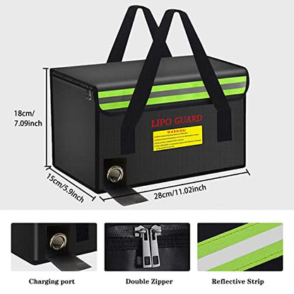 11.02"x5.9"x7.1" Lipo Battery Safe Bag Large Capatity Bag for Ebike RC Lipo Battery Pack Storage Charging Transport,Home Office Travel Lipo Safe Storage Pouch - size: 280*150*180mm