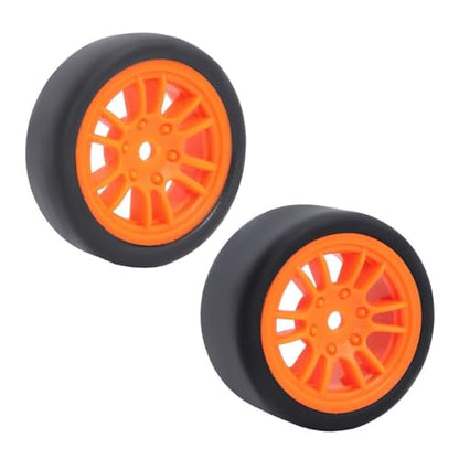 4PCS Finished Flat Running Drift Tires and Wheels 7MM Hexagon for 1/24 Losi Micro B Upgrades and 1/28 Losi Micro T Upgrades (b Orange) - color: B Orange