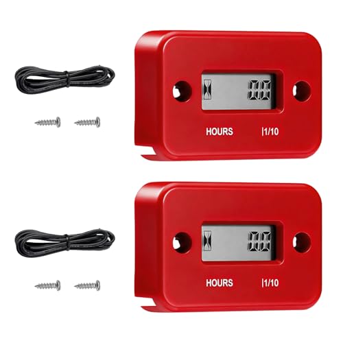 2 PCS Inductive Hour Meter, 3V Waterproof Gas Engine Tachometer Generator Hr Meters, Universal Small Engine Induction Hourmeter for Motorcycles ATVs Boats Dirt Bikes (Red) - color: Red