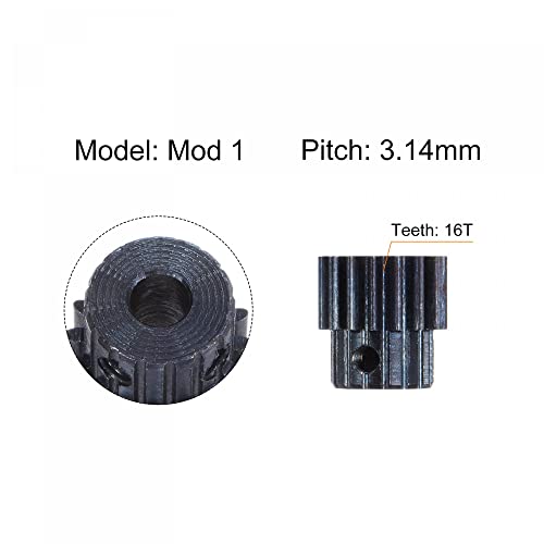 uxcell 1Mod 16T Pinion Gear 5mm Bore Hardened Steel Motor Rack Spur Gear with Step for RC Car Truck Buggy Gear Drive