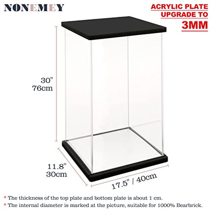 NONEMEY Clear Acrylic Display Case with Remote Control Light for 1000% Bearbrick, Dustproof Model Showcase Organizer Box, Display Case for Collectibles Bearbrick (15.7×12×30inch,40×30×76cm) - size: 15.7×12×30 inch, 40×30×76 cm