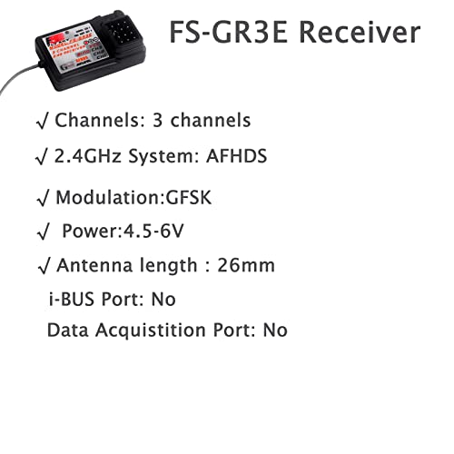 2Pcs Flysky FS-GR3E Receiver, Long Range 2.4G 3CH Receiver for FS-GT2 FS-GT2B FS-GT3B FS-GT3C FZ-IT4S RC Car Boat Transmitter