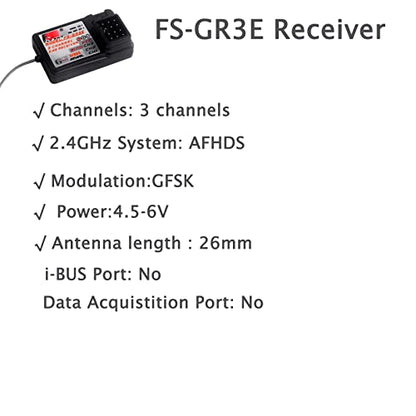 2Pcs Flysky FS-GR3E Receiver, Long Range 2.4G 3CH Receiver for FS-GT2 FS-GT2B FS-GT3B FS-GT3C FZ-IT4S RC Car Boat Transmitter