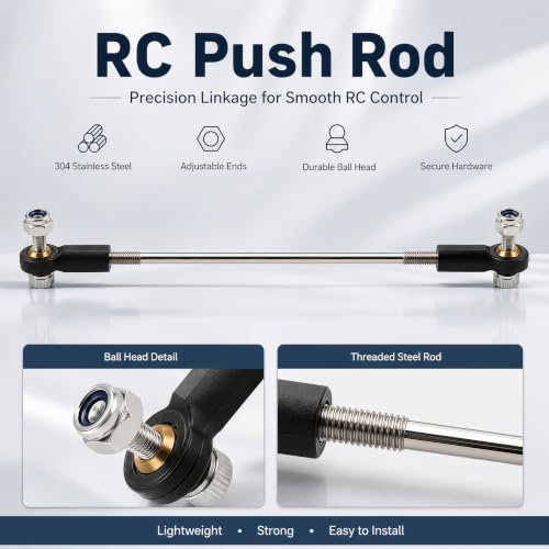 2 Pcs RC Toy Push Rod, M2x250mm Tie Rods Black Ball Head Joint | 270-280mm Adjustable, 304 Servo Linkage Link Rods, Double Plastic Ball Head, for RC Cars, Planes, Helicopters, DIY Models - color: M2×250mm Rod