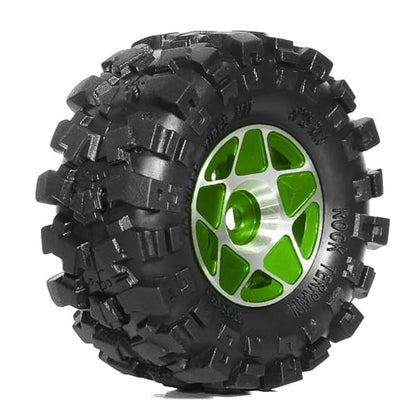 REDSPIDER 1.0 Beadlock Wheels and Tires Set（4pcs） 1.0 Crawler Tires 57 * 25mm Aluminum Alloy 1.0 Wheel 1/18 1/24 RC Crawler Tires for SCX24 TRX4M FMS FCX24 FCX18 AX24 (Green) - color: Green