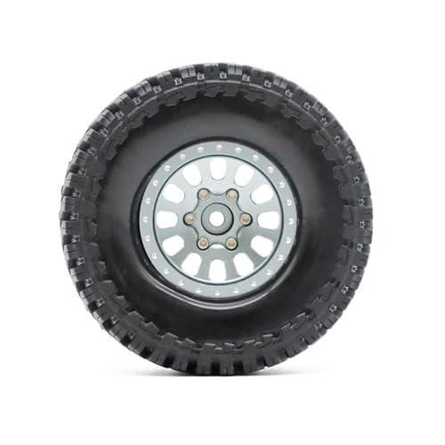 1.3” Brass Beadlock Wheels & All-Terrain Tires Set for 1/18 1/24 RC Crawler TRX4M, Axial SCX24 / AX24, Redcat Ascent-18, FMS FCX24, -5.40mm Offset, 7mm Hex, 4 pcs, Gunmetal Gray