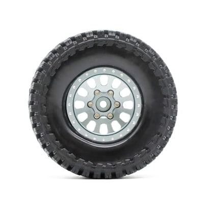 1.3” Brass Beadlock Wheels & All-Terrain Tires Set for 1/18 1/24 RC Crawler TRX4M, Axial SCX24 / AX24, Redcat Ascent-18, FMS FCX24, -5.40mm Offset, 7mm Hex, 4 pcs, Gunmetal Gray