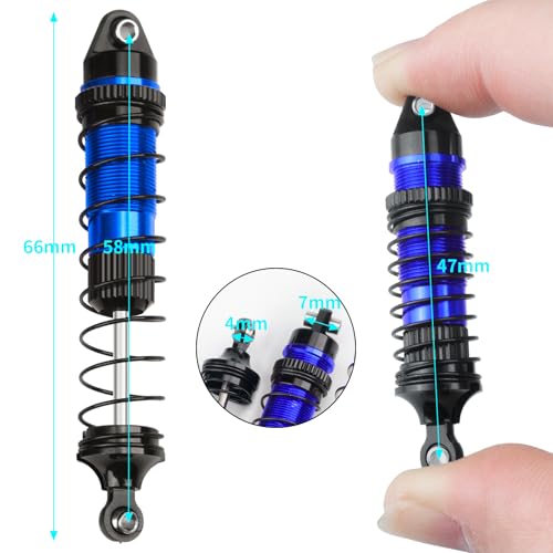 RC Shock Absorber Set Oil Damper for Losi 1/18 Mini LMT 4X4 Brushed | Monster Truck RTR Upgrade Parts Blue Aluminum Front Rear Universal Shock Absorber - color: Blue