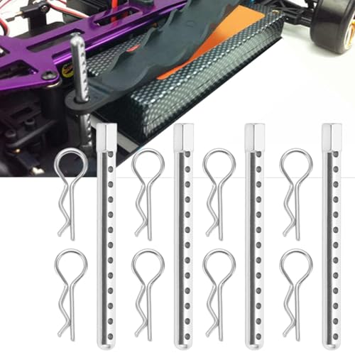 RC Body Post, High Strength Aluminum Alloy RC Car Shell Column Car Shell Holder Mounts with Buckle for HSP 94102 94122 94103 94 1/10 (Silver)