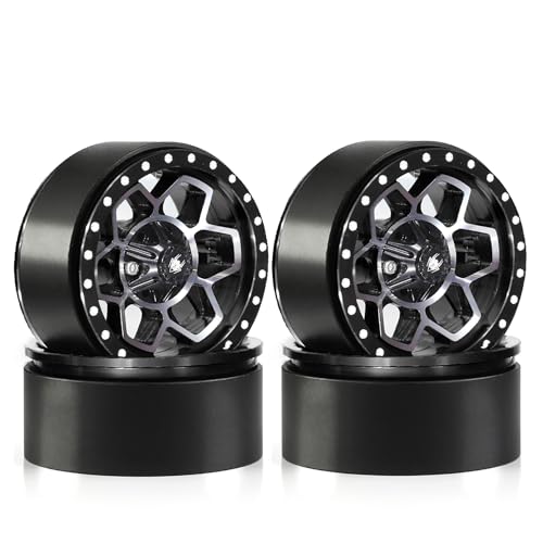 1.9 RC Beadlock Wheels Rims Aluminum Heavy Duty 1/10 Crawler Wheel Hubs For 1:10 Rock Crawler Car Axial SCX10 I II III 90046 TRX4 TRX6 VS4-10 CC01 D90 RC4WD Redcat Gen8 1.9" Tires (Black) - color: Black