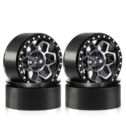 1.9 RC Beadlock Wheels Rims Aluminum Heavy Duty 1/10 Crawler Wheel Hubs For 1:10 Rock Crawler Car Axial SCX10 I II III 90046 TRX4 TRX6 VS4-10 CC01 D90 RC4WD Redcat Gen8 1.9" Tires (Black) - color: Black