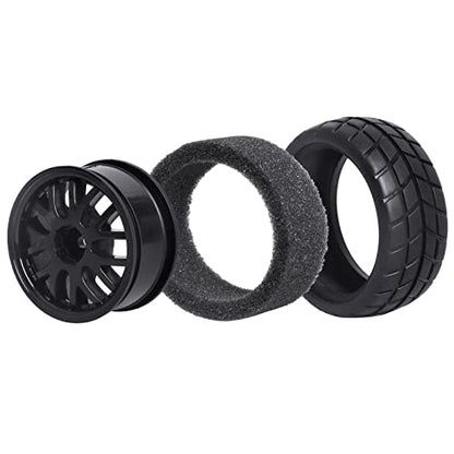 Pre-Glued OD 2.56" 12mm Hex Wheels Rims & Rubber Tires 26mm for 1/10 Scale On Road Racing Car Drift RC Touring Car, Set of 4 (Color F) - color: Color F