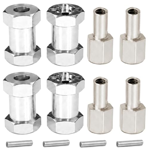 4PCS 12mm Hex Hub 20mm Aluminum Extension Hex for Axial SCX10 D90 90046 | 20mm CNC Wheel Hex Extenders for 1/10 RC Crawlers Redcat Gen7/Gen8 CC01 RC4WD Wider Stance & Tire Clearance with M4 Nuts Pins - color: Sliver