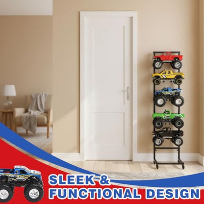 AceOrbit Rc Car Stand Display Rack with 4 Removable Mute Lockable Wheels, 5 Adjustable Tiers Layer Workstation Storage Shelf for 1/6 1/10 1/12 1/24 1/32 Scale RC Trucks Buggies for Garage/Living Room
