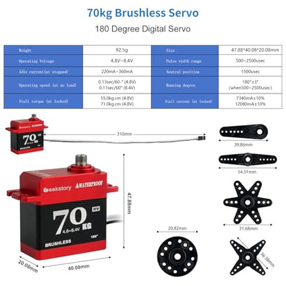 70KG Brushless Servo Waterproof High Torque RC Digital Servo Waterproof All-Metal Gear 180 Degree Controllable 4.8~8.4V Steering Servo for 1:8 1:10 RC Car Helicopter Airplane and Buggy Car
