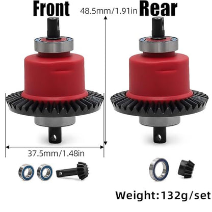 Front Rear Differential with Bearings, 37T/13T Gear Ratio Diffs Fit for Traxxas 1:10 Slash 4X4 Rustler Stampede Bandit Rally Ford F-150, Upgrade Replacement for RC Monster Truck Crawler - color: Red