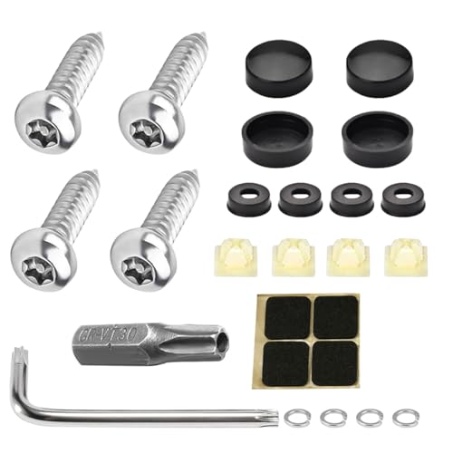 4PCS Stainless Steel License Plate Screws Kit, Anti-Theft Rustproof Tamper Resistant Self-Tapping Bolt, Car Tag Plate Frame Mounting Security Fastener with Cap, Anti-Rattle Pad (Sharp-end) - size: Sharp-end