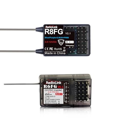 Radiolink 2.4Ghz R8FG V2.1 3ms Latency&R6FG Gyro Receiver with Voltage Telemetry, Waterproof RX for RC Crawler Car Boat Radio Controller RC8X/RC6GS V3/RC4GS V3/RC6GS V2/RC4GS V2/T8FB/T8S