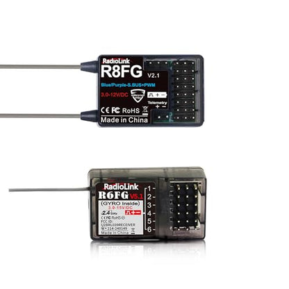Radiolink 2.4Ghz R8FG V2.1 3ms Latency&R6FG Gyro Receiver with Voltage Telemetry, Waterproof RX for RC Crawler Car Boat Radio Controller RC8X/RC6GS V3/RC4GS V3/RC6GS V2/RC4GS V2/T8FB/T8S