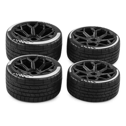 4PCS RC Highway Off-Road Truck Wheels & Tires - Compatible with 1/8 Typhon 6S BLX, 1/7 Infraction 6S BLX/Limitless - Foam Insert Plastic Rims （2 Big & 2 Small ） (Black（4pcs）) - color: Black（4pcs）