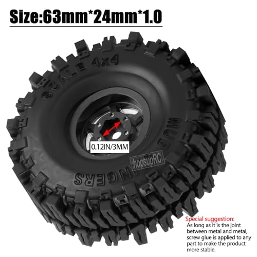 RC 1.0 Beadlock Truck Tires for 1/18 1/24 Trx4m SCX24 RC Crawler,RC Wheels Tires.Aluminum 1.0‘’ Beadlock Wheel Rim&1.0in Tires Tyres.Black(4PCS) - color: Bb-black