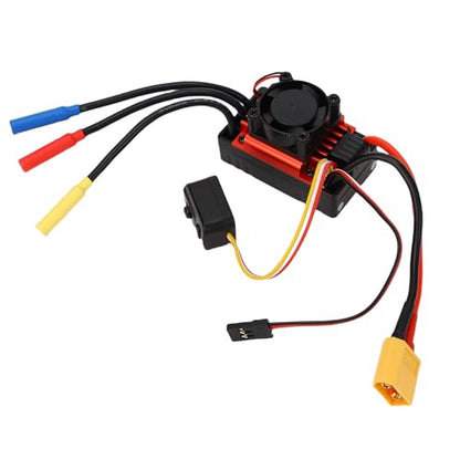 Yunseity 60A Brushless ESC for 1/10 RC Car, Electric Speed Controller with Cooling Fan, 2-3S LiPo Compatible, Sensorless Motor Support, Design for Off Road Buggy Truck
