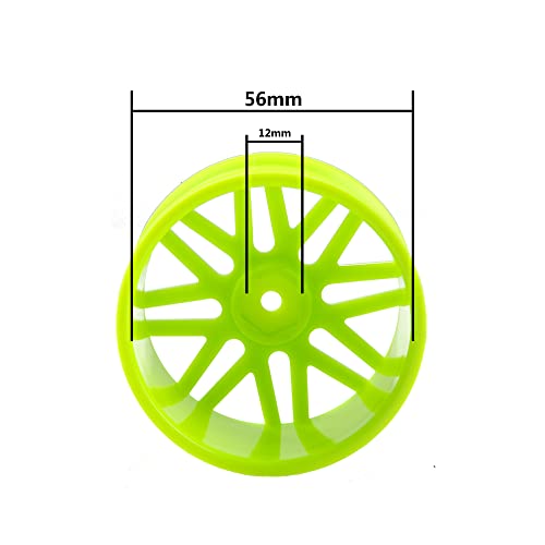16-Spoke OD 86mm/3.38'' 16-Spoke 12mm Hex Hub Wheel Rims & Rubber Tires Compatible with Redcat Tornado HPI HSP Kyosho Losi 1/10 Scale Off Road Buggy (Green) - color: Green