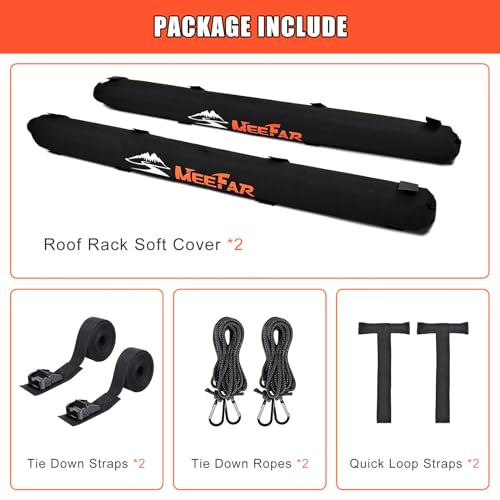 Universal Car Soft Roof Rack Pads Luggage Carrier Rack for Kayak Surfboard SUP Canoe Include 2 Heavy Duty Tie Down Straps, 2 Tie Down Rope, 2 Quick Loop Strap - size: 29 Inch