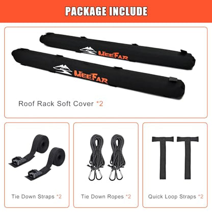 Universal Car Soft Roof Rack Pads Luggage Carrier Rack for Kayak Surfboard SUP Canoe Include 2 Heavy Duty Tie Down Straps, 2 Tie Down Rope, 2 Quick Loop Strap - size: 29 Inch