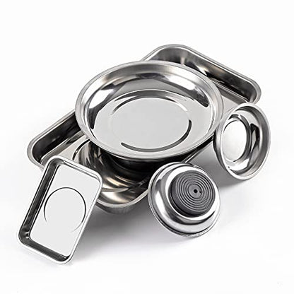 5 Pieces Magnetic Trays Set Stainless Steel Magnet Tool Tray Parts Holder for Screws, Sockets, Bolts, Pins, Mechanic's and Automotive - size: 5 Pieces Set