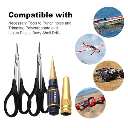HobbyPark RC Body Reamer (Titanium) & Curved Scissors and Straight Scissors Set RC Car Body Shell Mounting Lexan Plastic Trimming Tools Combo