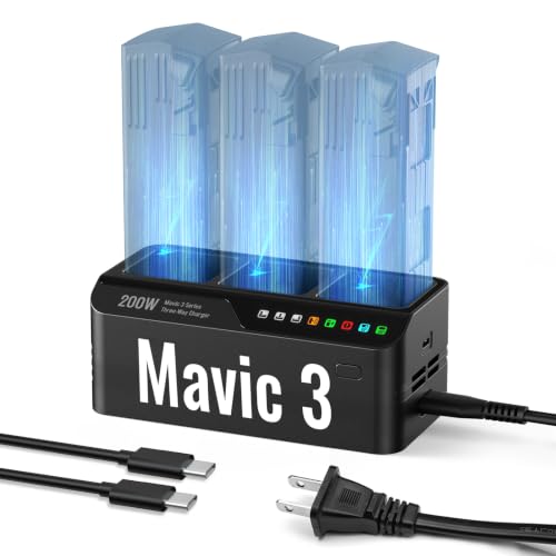Mavic 3 Pro/Classic/3T/3E 200W Parallel Charging Hub for DJI Mavic 3 Series, Charges 3 Batteries in 60 mins, 3.5X Faster Charging Dual Smart Modes, 100W USB-C PD for Controller, Drone Accessory