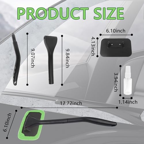 OFBAND Car Window Cleaner Tool Kit,Microfiber Car Windshield Cleaner Inside with 4PCS Soft Reusable Cloth Cover,Universal Removable Car Glass Cleaner Tool Kit Car Cleaning Tools