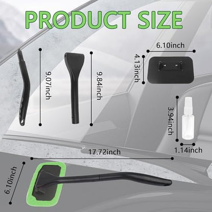OFBAND Car Window Cleaner Tool Kit,Microfiber Car Windshield Cleaner Inside with 4PCS Soft Reusable Cloth Cover,Universal Removable Car Glass Cleaner Tool Kit Car Cleaning Tools