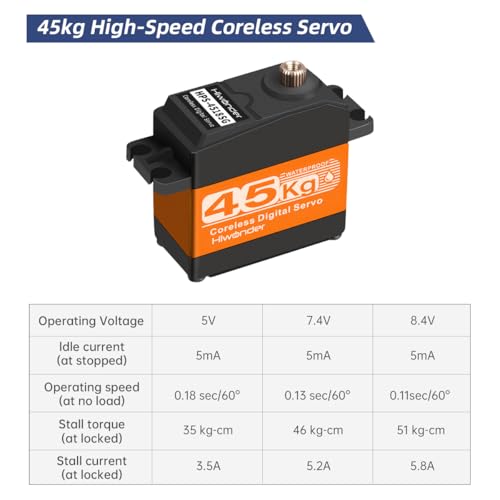 Hiwonder 45KG Servo Motor Waterproof High Torque Servo, High-Speed Coreless Motor Full Metal Gear Steering Servo for 1/6 1/8 1/10 1/12 RC Robot, with 25T Servo Horn, Control Angle 180°