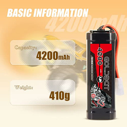 GOLDBAT 4200mAh 7.2V NiMH RC Battery with Tamiya Connector for for RC Evader BX Car Truck Truggy Buggy Tank Car Racing.