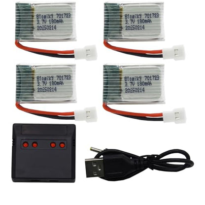 Blomiky 4 Pack 3.7V 1S 180mAh 20C Li-PO Battery with MX2.0 Plug Suitable for Some Small RC Airplne Helicopter Drone / 3.7V 180mAh *4