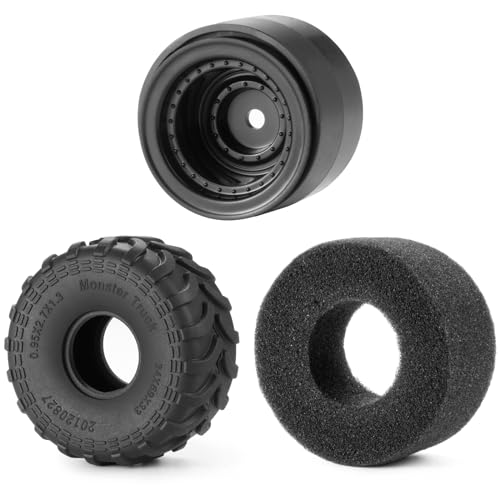 4PCS 1.0 Wheels&Rubber Tires for TRX4M SCX24 FMS FCX24 | Monster Truck Wheel Rims Tire Set 1/18 1/24 RC Crawler Car Upgrade