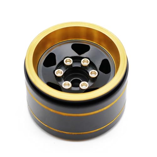 1.0” Brass Beadlock Wheels, -6.35mm Offset CNC Rims for 1/18 1/24 RC Crawler TRX4M, Axial SCX24 AX24, Redcat Ascent-18, FMS FCX24, 4 pcs, Black