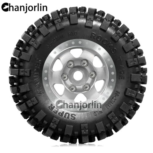 1/24 1/18 RC Crawler Tires and Beadlock Wheels Rims Offset -2.5mm 1.0 Super Soft Sticky Mud Terrain Rock Tyres OD 55mm For 1:24 1:18 Car Axial SCX24 FMS AX24 FCX18 FCX24 TRX4M 4Pcs (Silver) - color: Silver