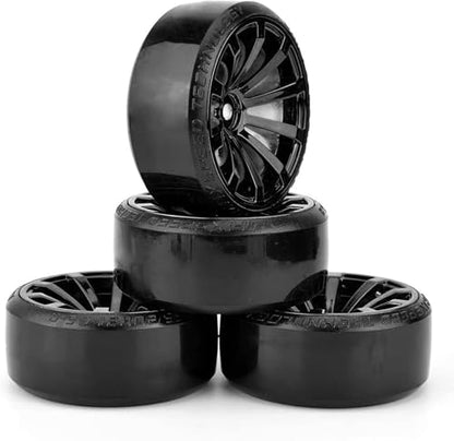 Hard Plastic 63mm Drift Car Tyres 12mm Wheels for 1/10th Scale HSP Tamiya HPI Kyosho TT02 Road Drift Car Hard Tyre Replacement, Set of 4 (Black) - color: Black