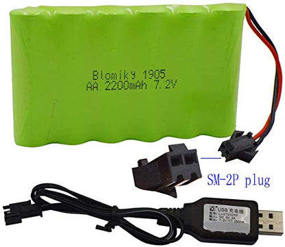 Blomiky 7.2V 2200mAh Ni-MH Rechargeable AA Battery Pack with SM-2P Black Plug and USB Cable for Old Version 15 Channel 2.4G Huina 1550 550 RC Excavator / 7.2V NiMH
